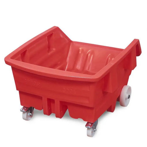Polietilenski (PE) prekucnik, s kolesi, prostornina 750 litrov, rdeč