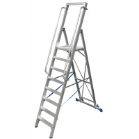Aluminijasta stopničasta lestev, premična, z veliko ploščadjo in varnostno palico, 6 stopnic