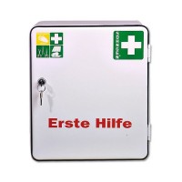 Omarica za prvo pomoč, pločevina, z oblogo po DIN 13157, 1 vrata, bela