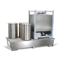 Lovilna posoda pro-line iz nerjavečega jekla za 2 IBC, z rešetko iz nerjavečega jekla