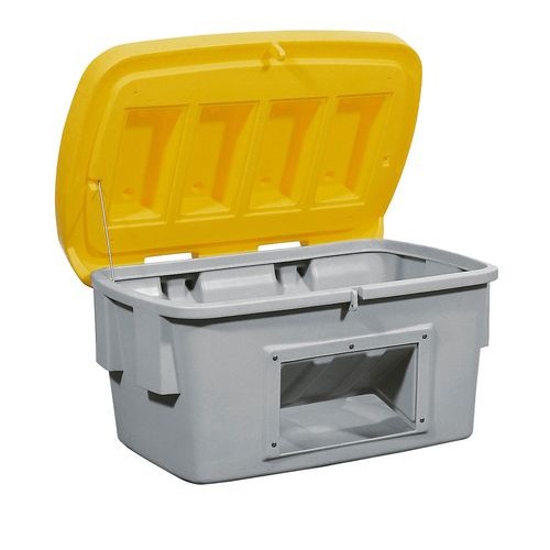 Posoda za pesek SB 700-O iz polietilena, 700 l, odprtina za odjem, rumen pokrov