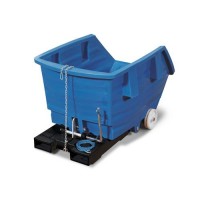 Prekucni zabojnik iz polietilena (PE),s kolesi in žepi za vilice, prostornina 750 l, moder