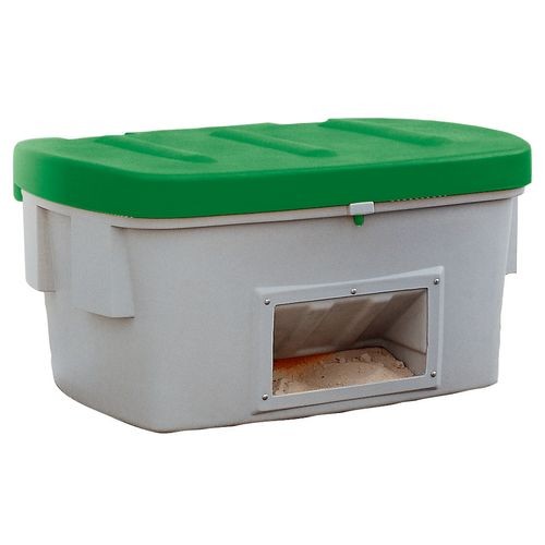 Posoda za pesek SB 550-O iz polietilena, 550 l, odprtina za odjem, zelen pokrov