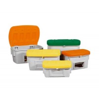 Posoda za pesek SB 100-O iz polietilena, 100 l, odprtina za odjem, oranžen pokrov