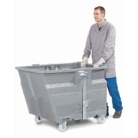 Zabojnik za razsuti material iz polietilena (PE), s kolesi, prostornine 600 l, siv