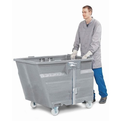 Zabojnik za razsuti material iz polietilena (PE), s kolesi, prostornine 600 l, siv
