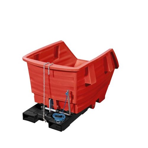 Prekucni zabojnik iz polietilena (PE)  z žepi za vilice, prostornina 1000 litrov, rdeč