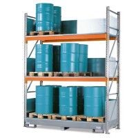 Combi-Shelf 4 S24-I s pocinkano lovilno posodo, za 24 vertikalnih 200 l sodov, osnovni regal