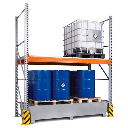 Combi-Shelf 3 K4-I s pocinkano lovilno posodo, za 4 IBC po 1000 l, osnovni regal