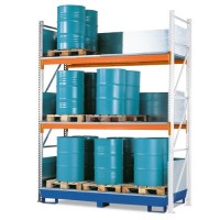 Combi-Shelf 4 S24-I z barvano lovilno posodo, za 24 vertikalnih 200 l sodov, dodatni regal