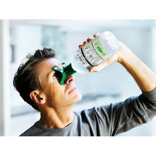 Plastenka za izpiranje oči DUO, s 500 ml 0,9 % fiziološke raztopine (natrijev klorid)