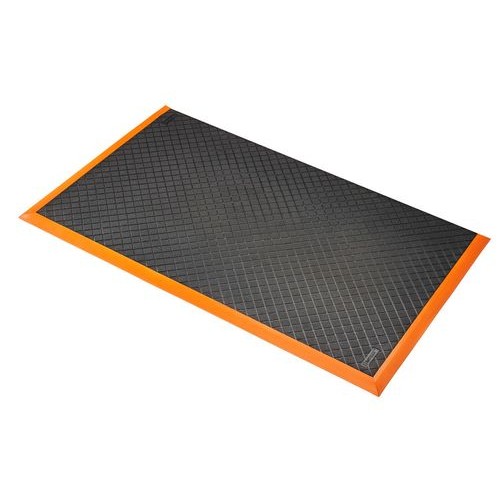 Podloga proti utrujenosti SR 6.10, nitrilna guma, črna/oranžna, s poševnimi robovi na treh straneh, 66x102 cm