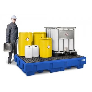 Lovilna posoda classic-line za 2 IBC, s PE rešetko in prostorom za pretakanje