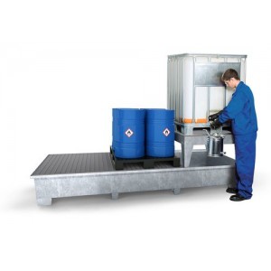 Lovilna posoda classic-line za 3 IBC, pocinkana, 1 stojalo, 2 rešetki