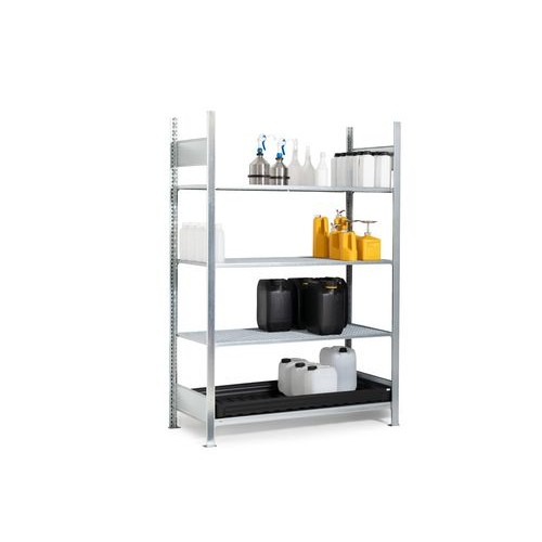 Regal za nevarne snovi GKG 1340-V pro, PE kad, pocinkana rešetka, 1360 x 437 x 2000 mm, osnovni regal