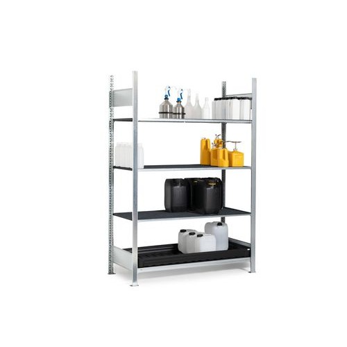 Regal za nevarne snovi GKG 1360 pro, PE pladenj, PE rešetka, 1360 x 637 x 2000 mm, osnovni regal