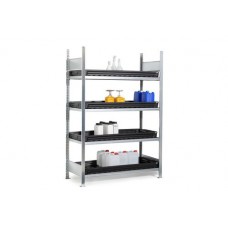 Regal za nevarne snovi GKW 1340 pro, 4 PE pladnji, 1360 x 437 x 2000 mm, osnovni regal